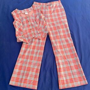 Mod vintage polyester plaid pants and vest